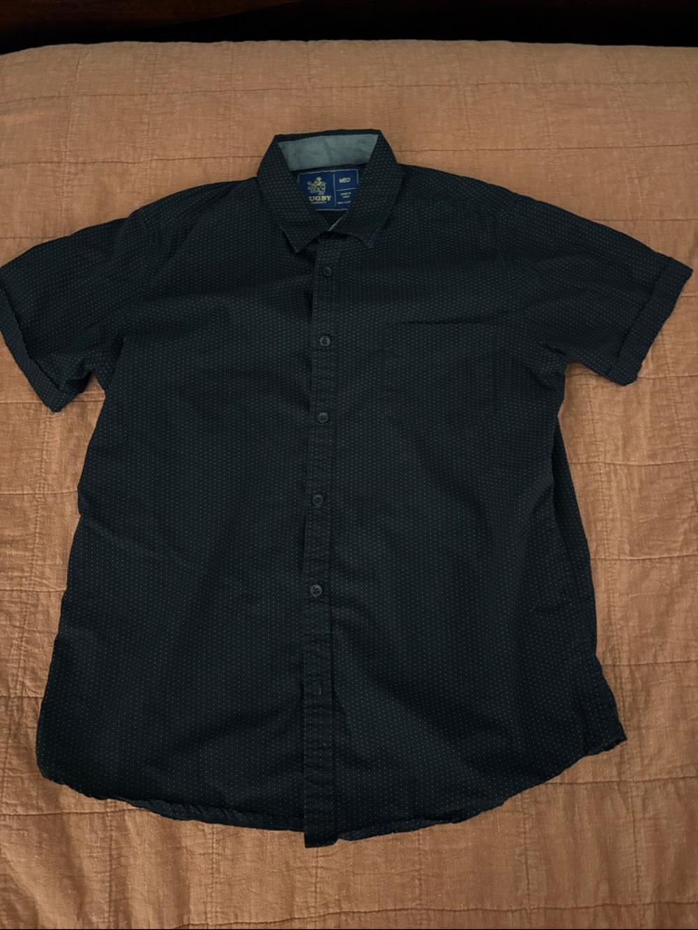 Short Sleeve Black Micro-Print Button-Up Shirt